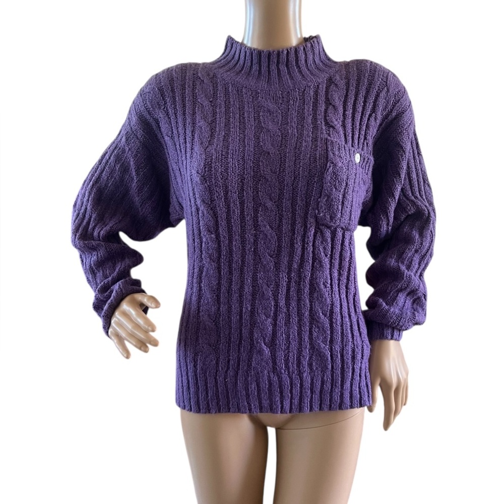 Vintage Partners Mervyns Sweater Purple Cable Knit Mock Neck